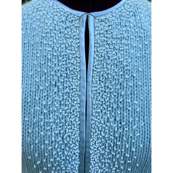 Vintage Angora Seed bead Light Blue Knit Sweater cardigan Hong Kong Medium - Picture 4 of 16